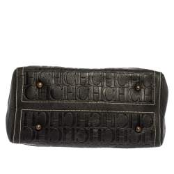 Pre Owned Carolina Herrera Black Monogram Leather Large Andy Boston Bag