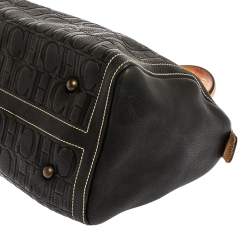 Pre Owned Carolina Herrera Black Monogram Leather Large Andy Boston Bag