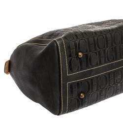 Pre Owned Carolina Herrera Black Monogram Leather Large Andy Boston Bag