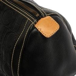 Pre Owned Carolina Herrera Black Monogram Leather Large Andy Boston Bag