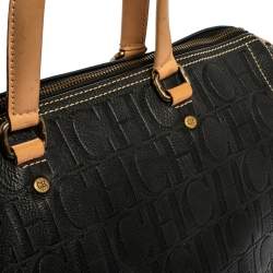 Pre Owned Carolina Herrera Black Monogram Leather Large Andy Boston Bag