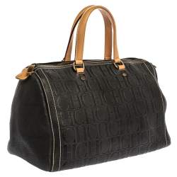 Pre Owned Carolina Herrera Black Monogram Leather Large Andy Boston Bag