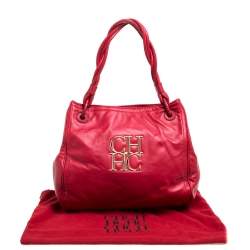 Pre Owned Carolina Herrera Red CH Logo Braided Handle Shoulder Bag