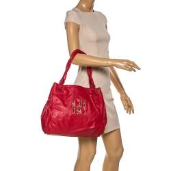 Pre Owned Carolina Herrera Red CH Logo Braided Handle Shoulder Bag