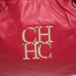 Pre Owned Carolina Herrera Red CH Logo Braided Handle Shoulder Bag