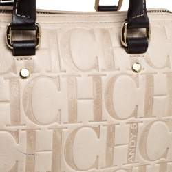 Pre Owned Carolina Herrera Beige/Brown Monogram Leather Mini Andy Boston Bag