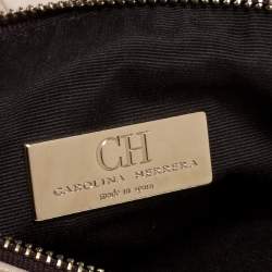 Pre Owned Carolina Herrera Beige/Brown Monogram Leather Mini Andy Boston Bag