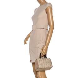 Pre Owned Carolina Herrera Beige/Brown Monogram Leather Mini Andy Boston Bag