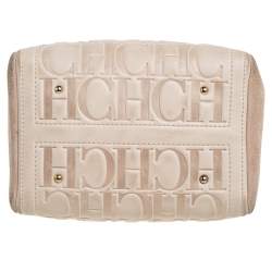 Pre Owned Carolina Herrera Beige/Brown Monogram Leather Mini Andy Boston Bag