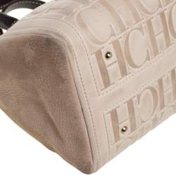 Pre Owned Carolina Herrera Beige/Brown Monogram Leather Mini Andy Boston Bag