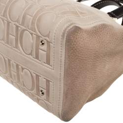 Pre Owned Carolina Herrera Beige/Brown Monogram Leather Mini Andy Boston Bag