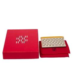 Pre Owned حافظة بطاقات كارولينا هيريرا جلد وكانفاس مقوى شهيرة ثلاثية اللون