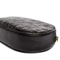 Pre Owned Carolina Herrera Black Embossed Leather Oval Shoulder Bag