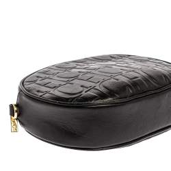 Pre Owned Carolina Herrera Black Embossed Leather Oval Shoulder Bag