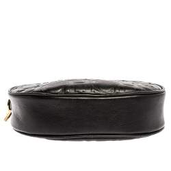 Pre Owned Carolina Herrera Black Embossed Leather Oval Shoulder Bag