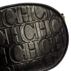 Pre Owned Carolina Herrera Black Embossed Leather Oval Shoulder Bag