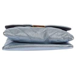 Pre Owned Carolina Herrera Metallic Blue Leather Flap Shoulder Bag