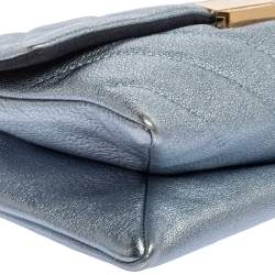 Pre Owned Carolina Herrera Metallic Blue Leather Flap Shoulder Bag