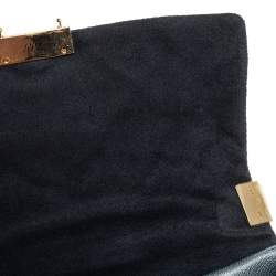 Pre Owned Carolina Herrera Metallic Blue Leather Flap Shoulder Bag