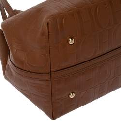 Pre Owned Carolina Herrera Brown Monogram Leather Matryoshka Tote