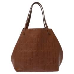 Pre Owned Carolina Herrera Brown Monogram Leather Matryoshka Tote