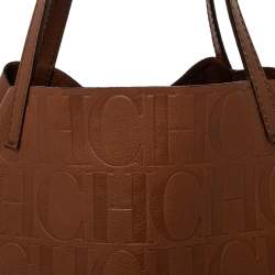 Pre Owned Carolina Herrera Brown Monogram Leather Matryoshka Tote