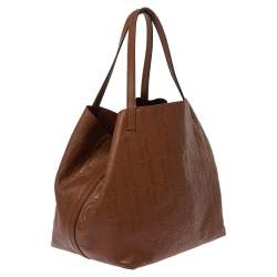 Pre Owned Carolina Herrera Brown Monogram Leather Matryoshka Tote