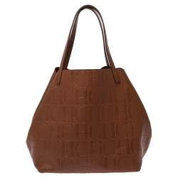Pre Owned Carolina Herrera Brown Monogram Leather Matryoshka Tote