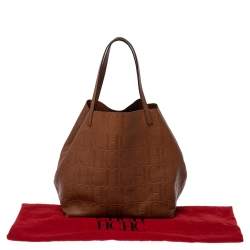 Pre Owned Carolina Herrera Brown Monogram Leather Matryoshka Tote