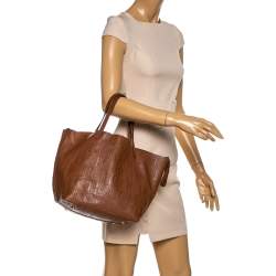 Pre Owned Carolina Herrera Brown Monogram Leather Matryoshka Tote