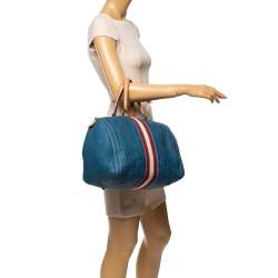 Pre Owned Carolina Herrera Blue Monogram Leather Large Andy Boston Bag