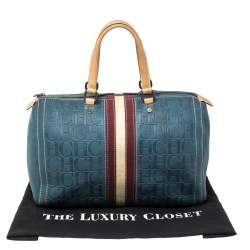 Pre Owned Carolina Herrera Blue Monogram Leather Large Andy Boston Bag