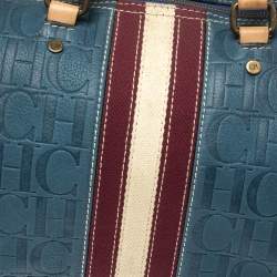 Pre Owned Carolina Herrera Blue Monogram Leather Large Andy Boston Bag
