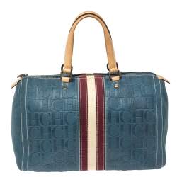 Pre Owned Carolina Herrera Blue Monogram Leather Large Andy Boston Bag