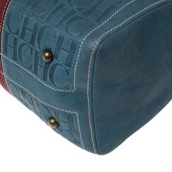 Pre Owned Carolina Herrera Blue Monogram Leather Large Andy Boston Bag