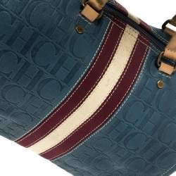 Pre Owned Carolina Herrera Blue Monogram Leather Large Andy Boston Bag