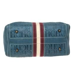 Pre Owned Carolina Herrera Blue Monogram Leather Large Andy Boston Bag