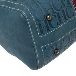 Pre Owned Carolina Herrera Blue Monogram Leather Large Andy Boston Bag