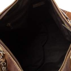Pre Owned Carolina Herrera Brown Monogram Suede and Leather Chain Hobo