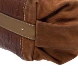 Pre Owned Carolina Herrera Brown Monogram Suede and Leather Chain Hobo