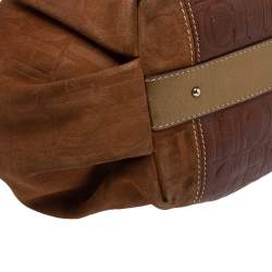 Pre Owned Carolina Herrera Brown Monogram Suede and Leather Chain Hobo