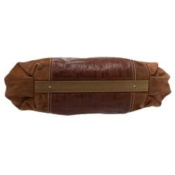 Pre Owned Carolina Herrera Brown Monogram Suede and Leather Chain Hobo