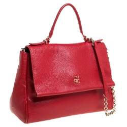 Pre Owned Carolina Herrera Red Leather Minueto Flap Bag