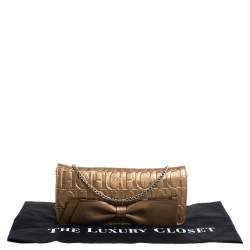 Carolina Herrera Gold Monogram Embossed Leather Bow Shoulder Bag