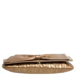 Carolina Herrera Gold Monogram Embossed Leather Bow Shoulder Bag