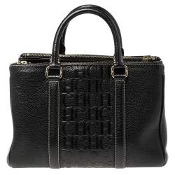 Pre Owned Carolina Herrera Black Monogram Leather Andy Tote