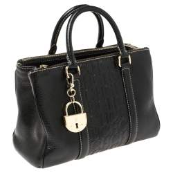 Pre Owned Carolina Herrera Black Monogram Leather Andy Tote