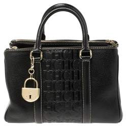 Pre Owned Carolina Herrera Black Monogram Leather Andy Tote
