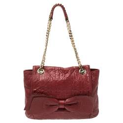 Pre Owned Carolina Herrera Red Monogram Leather Audrey Shoulder Bag