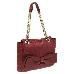 Pre Owned Carolina Herrera Red Monogram Leather Audrey Shoulder Bag